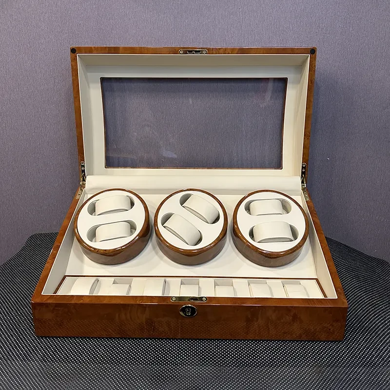 6 Slots Brown Automatic Watch Winder with 7 Slot Organizer Box